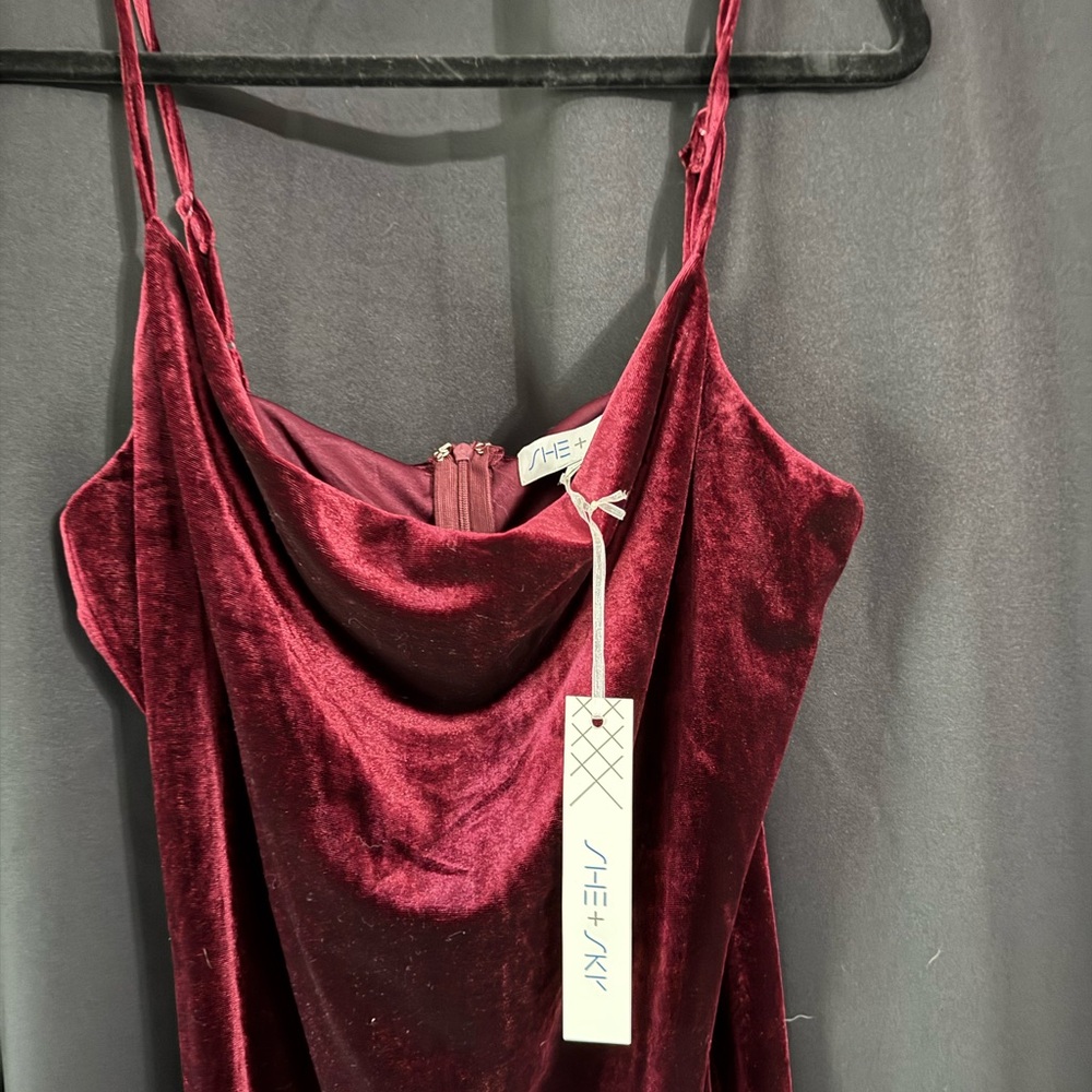 She + Sky Wine Velvet Slip Dress - Picture 5 of 8